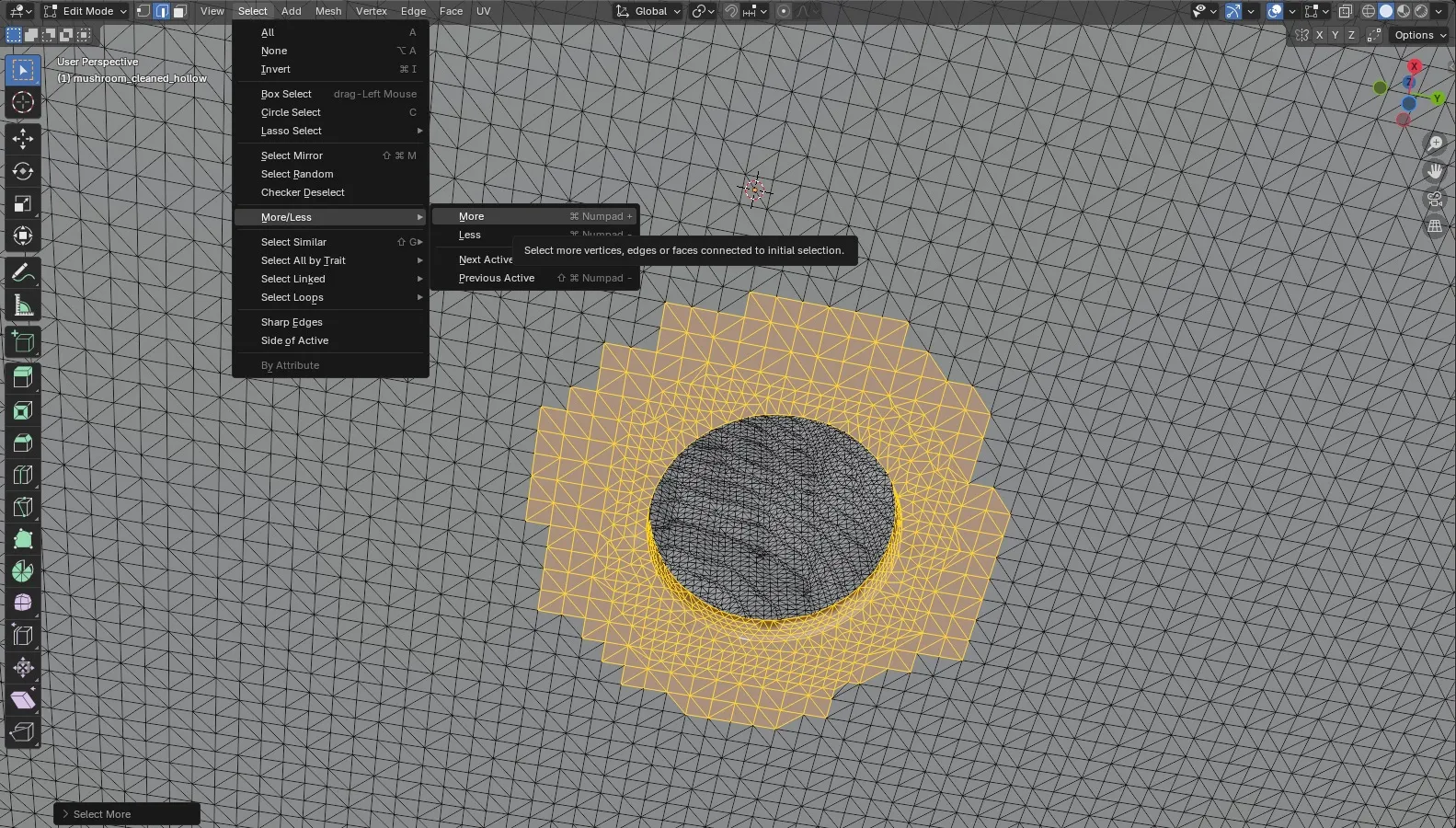 Selecting the drain hole in Blender